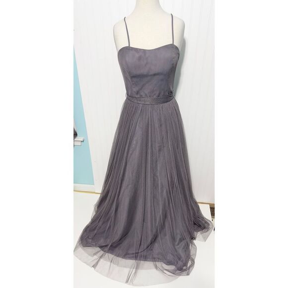 WToo by Watters Strapless Bobbinet Long Bridesmaid Dress Pewter Gray Size 12 - Picture 14 of 14